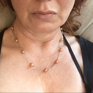 🌟Coral Pearl & 925 Silver Necklace 18”